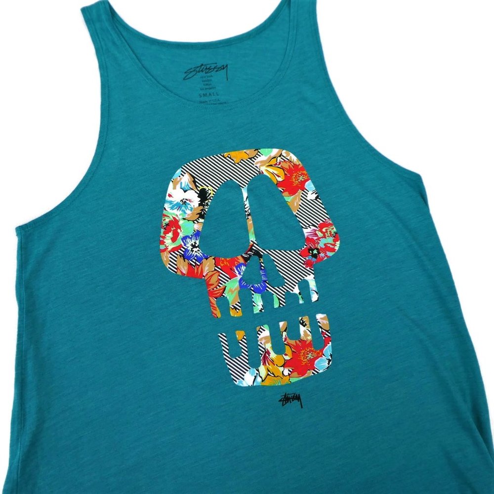 Stussy Tank Blue Teal Skull Muscle Small USA